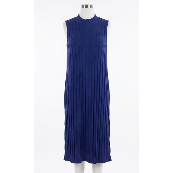 Eileen Fisher Dresses & Skirts - Eileen Fisher Royal Blue Ribbed Tank Dress Small Mock Neck Sleeveless Midi